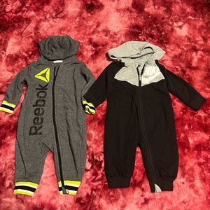 Reebok(3-6M) & Nike(6M) Baby Hooded Rompers